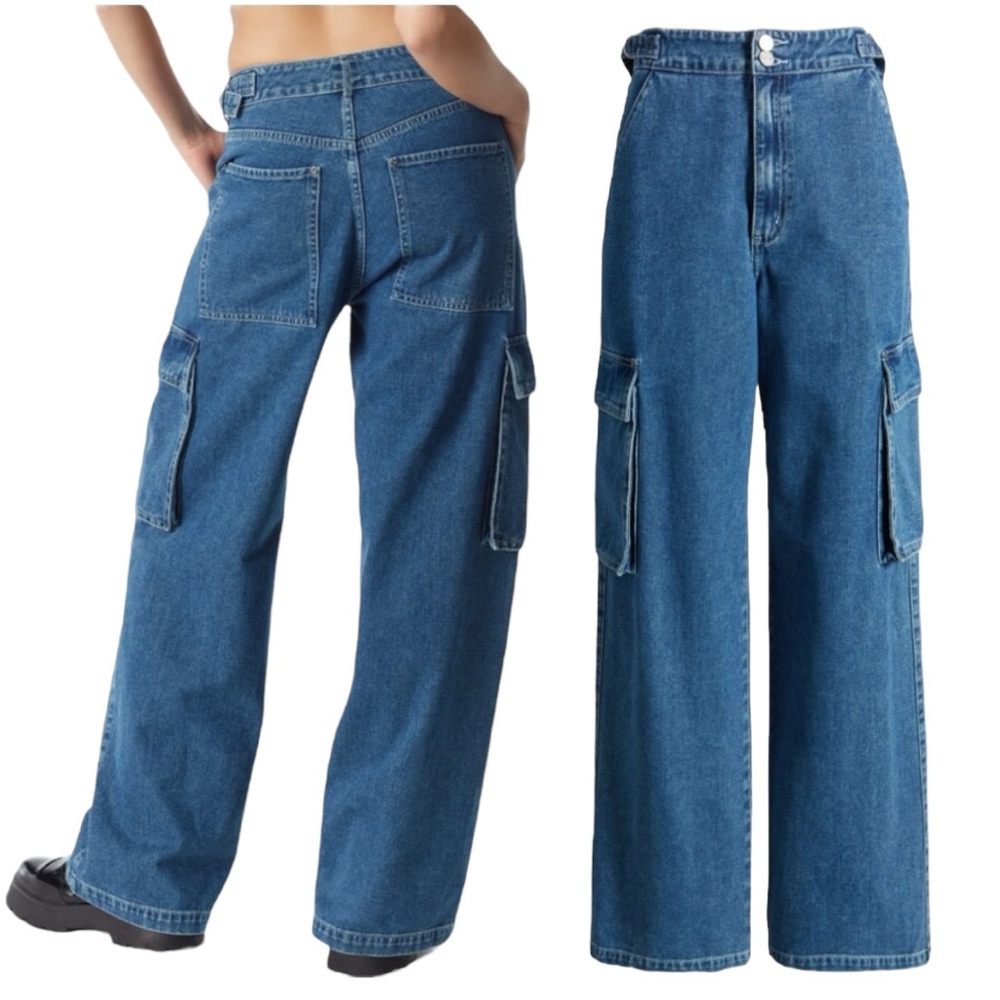 New Circus NY by Sam Edelman Slouchy‎ High Waist Cargo Jeans in Denim Blue 29